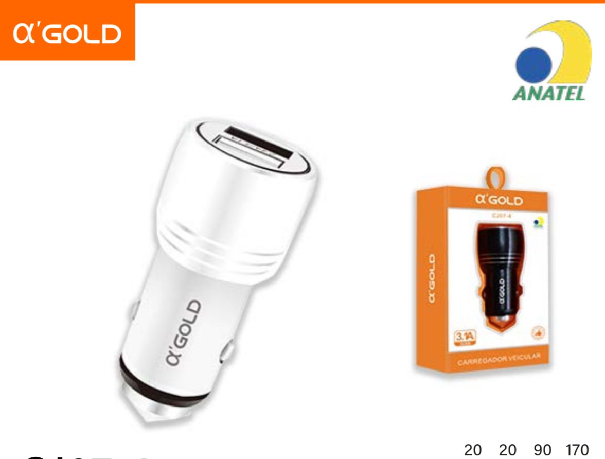 CARREEGADOR VEICULAR GOLD 2USB  CJ08-4 PRETO