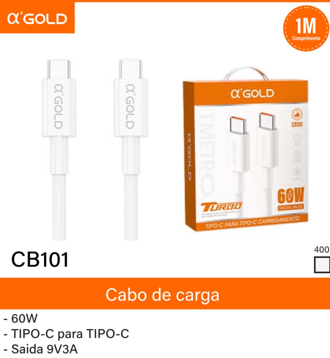 CABO TIPO C / TIPO C 60W 1M CB101 GOLD