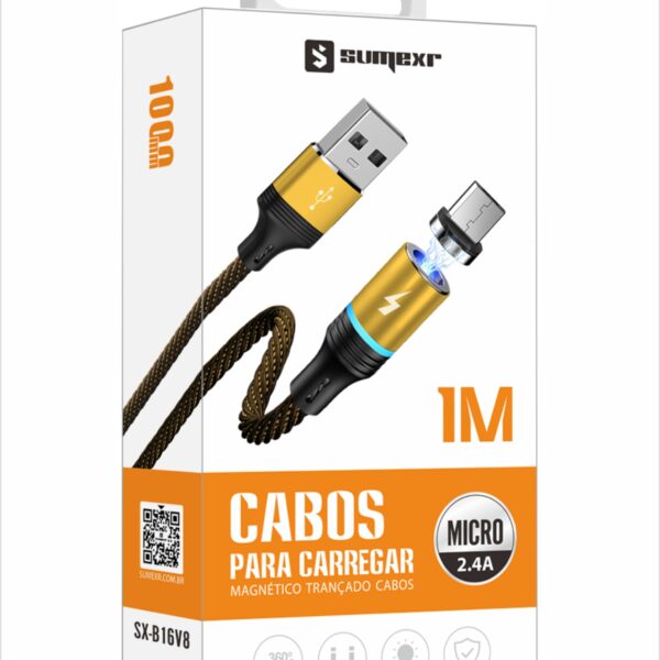 CABO MAGNETICO TRANÇADO CABOS V8 2.4A 1M SUMEXR