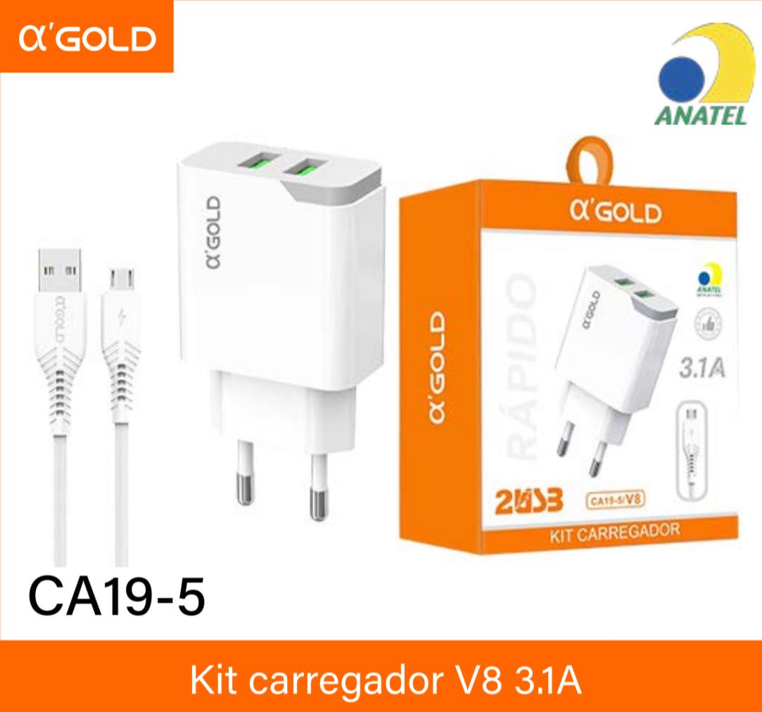 KIT CARREGADOR USB/ V8 CA 19-5/ OL GOLD BR