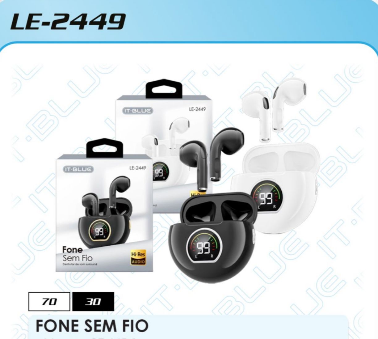 FONE SEM FIO LE-2449 PRETO