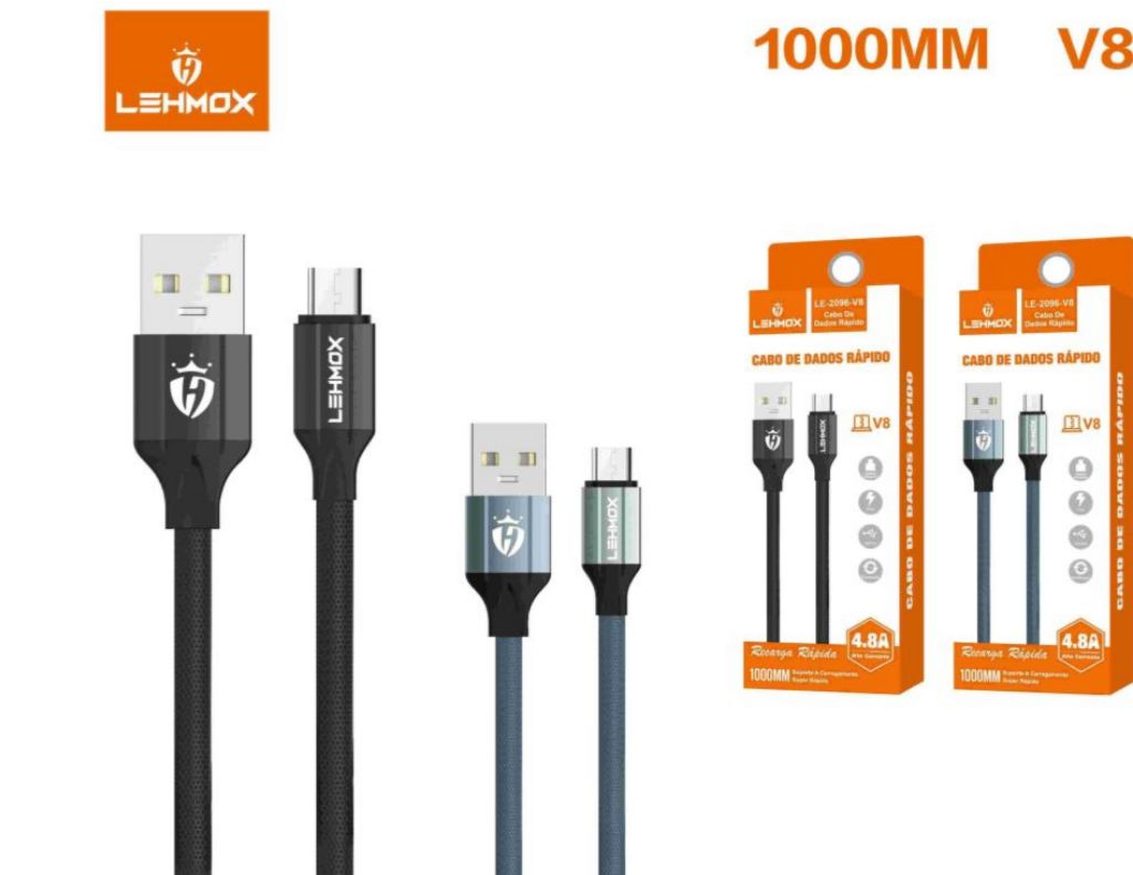 CABO V8 1M 4.8A LEHMOX PRETO