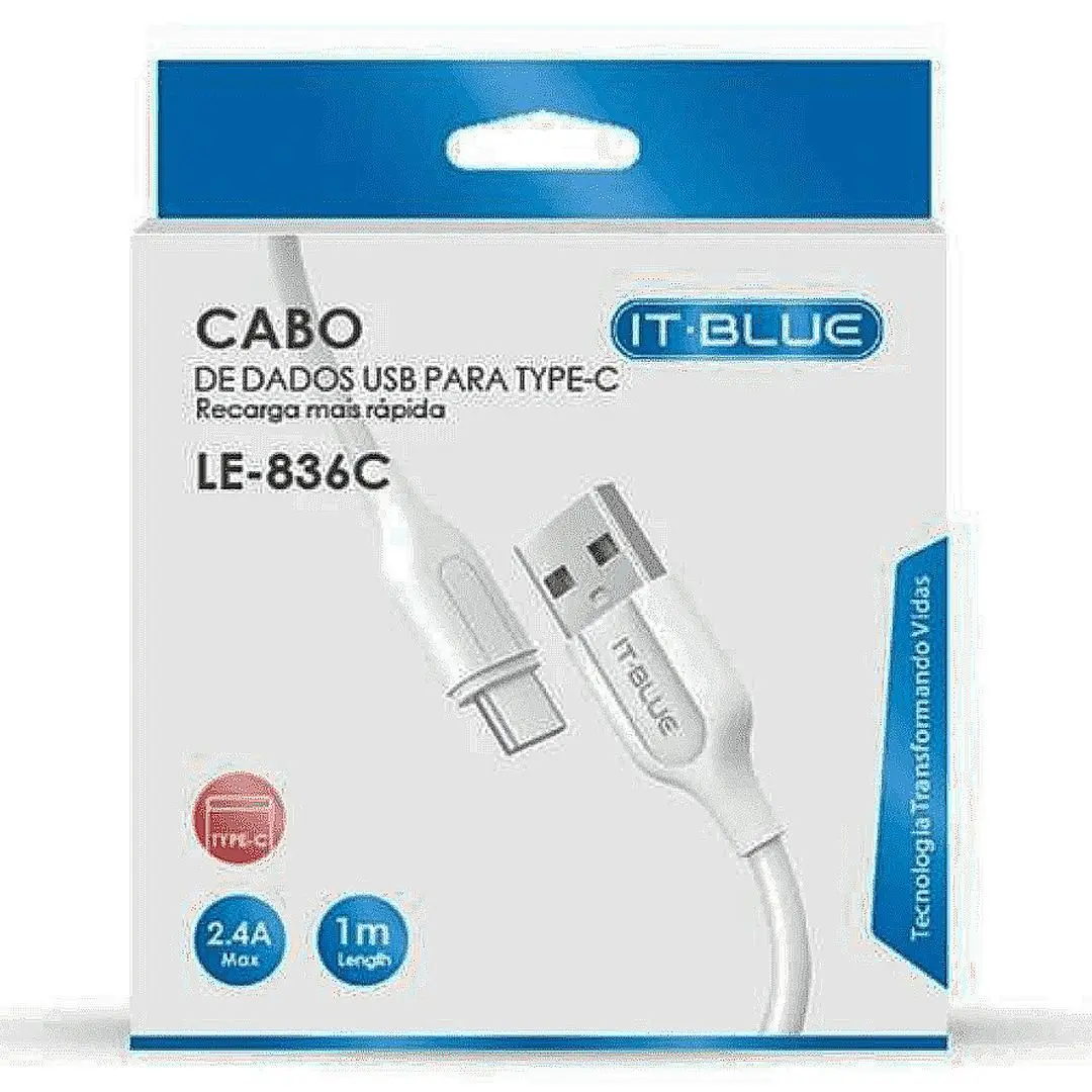 CABO USB/TIPO C LE-836C 1M IT.BLUE BRANCO